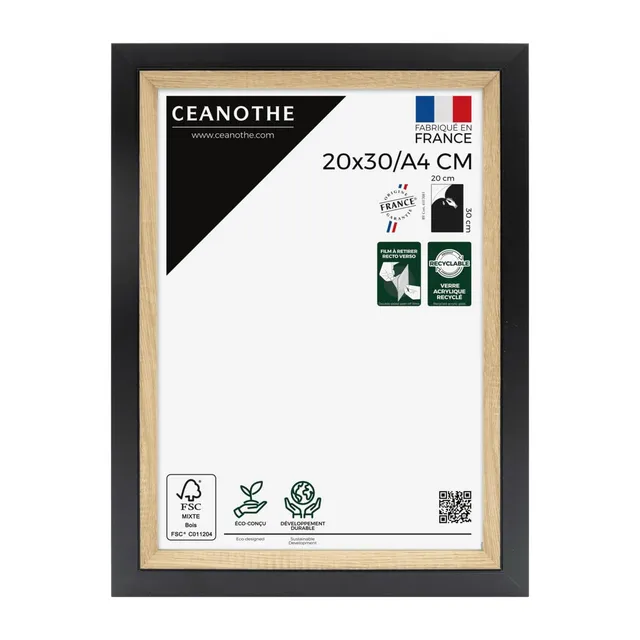 Ceanothe Actual A4 20x30 cm cadre photo noir et bois incassable