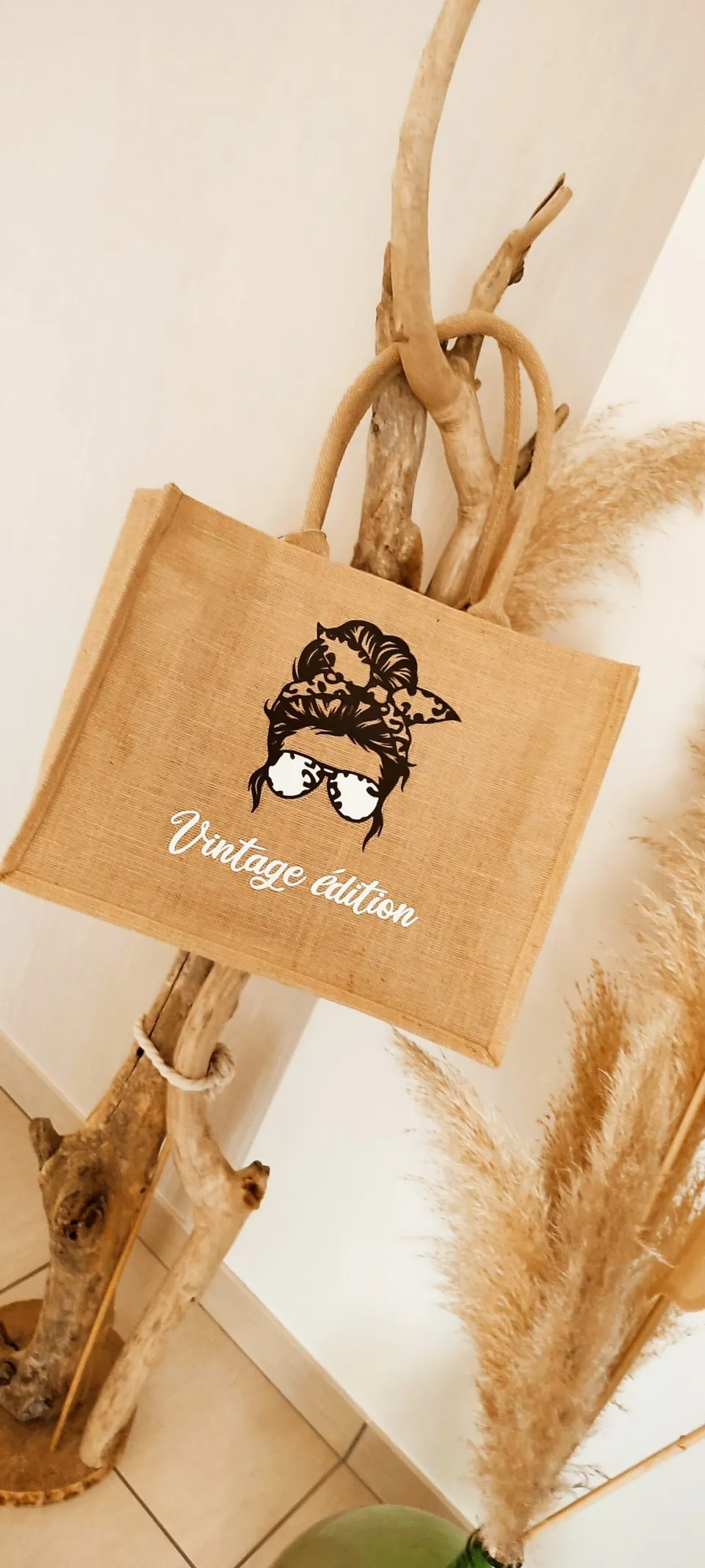 Creat'Angel Sac Jute Vintage Noir Personnalisé 42x33cm