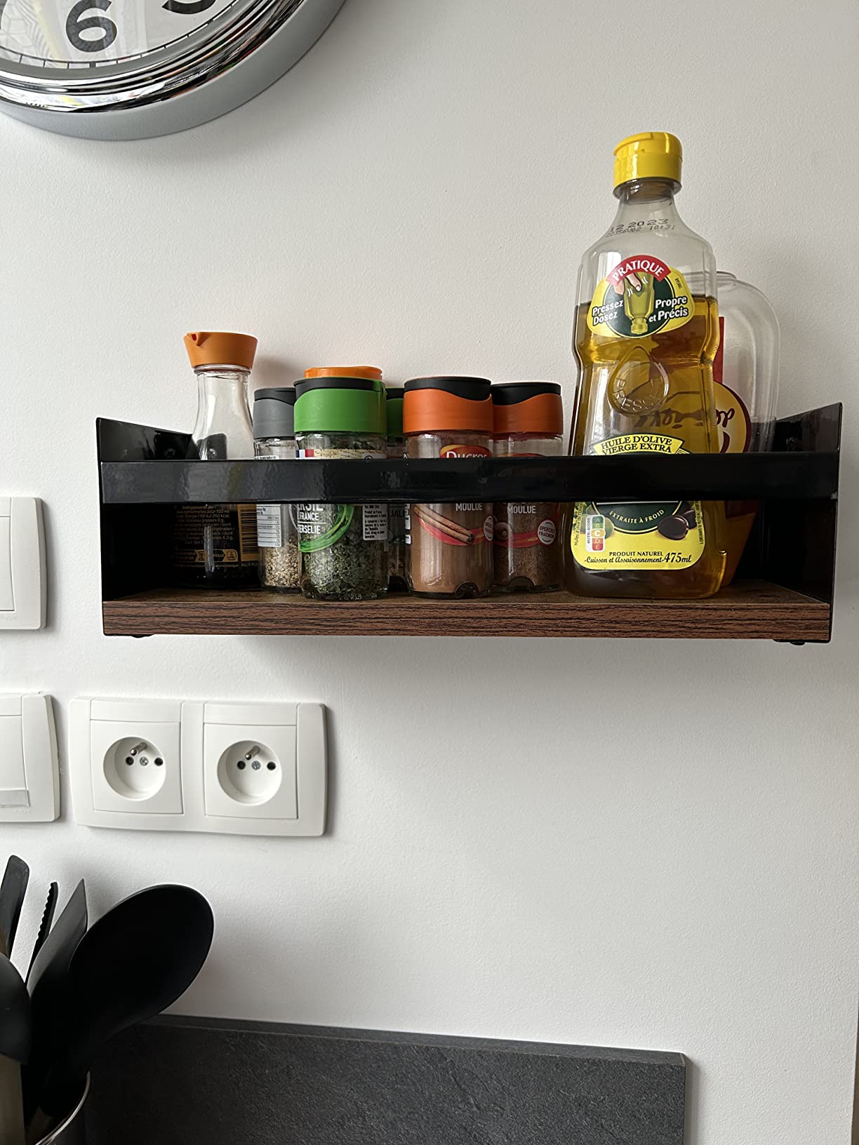 EYMPEU étagère murale flottante bois lot de 3 noir à rebord