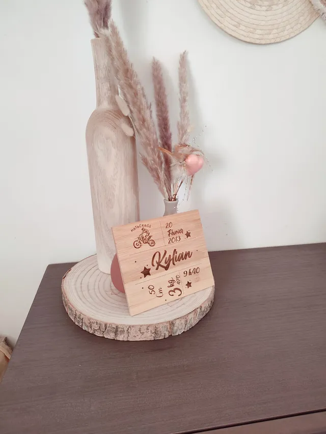 Creat’Angel tableau naissance cadre bois bambou personnalisé