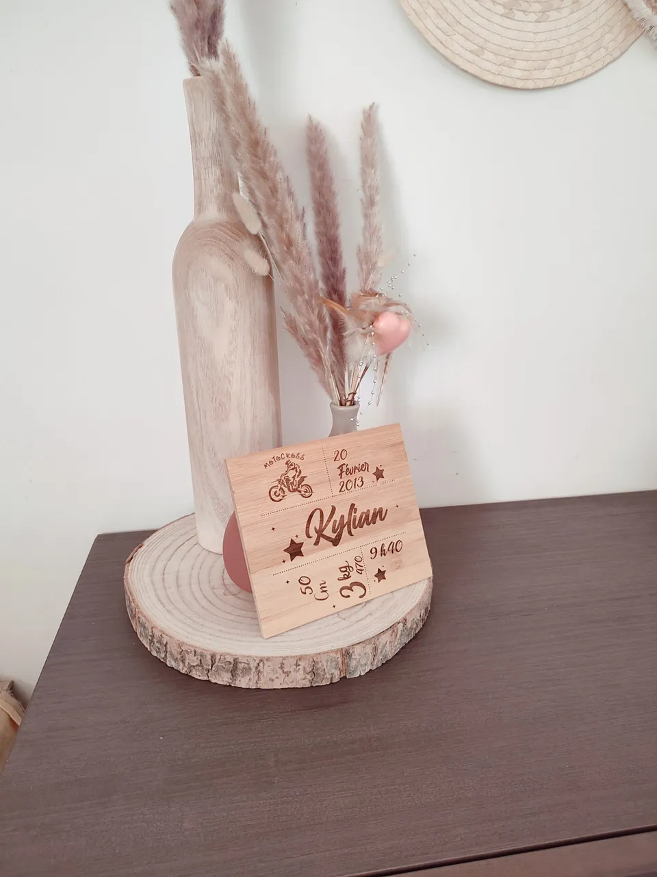 Creat’Angel tableau naissance cadre bois bambou personnalisé