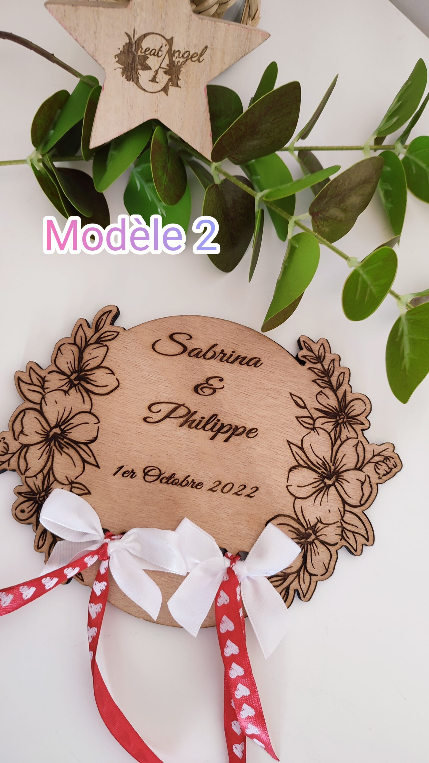 Creat’Angel porte-alliances bois 13,5 cm gravé