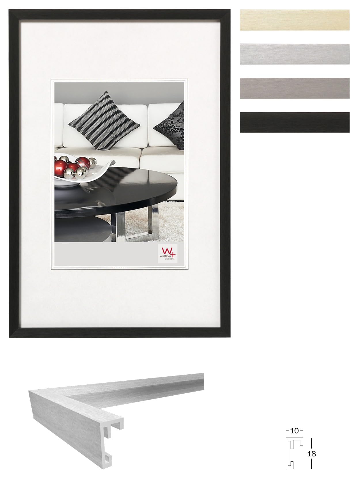 walther design Chair AJ040B cadre photo noir 30 x 40 cm aluminium