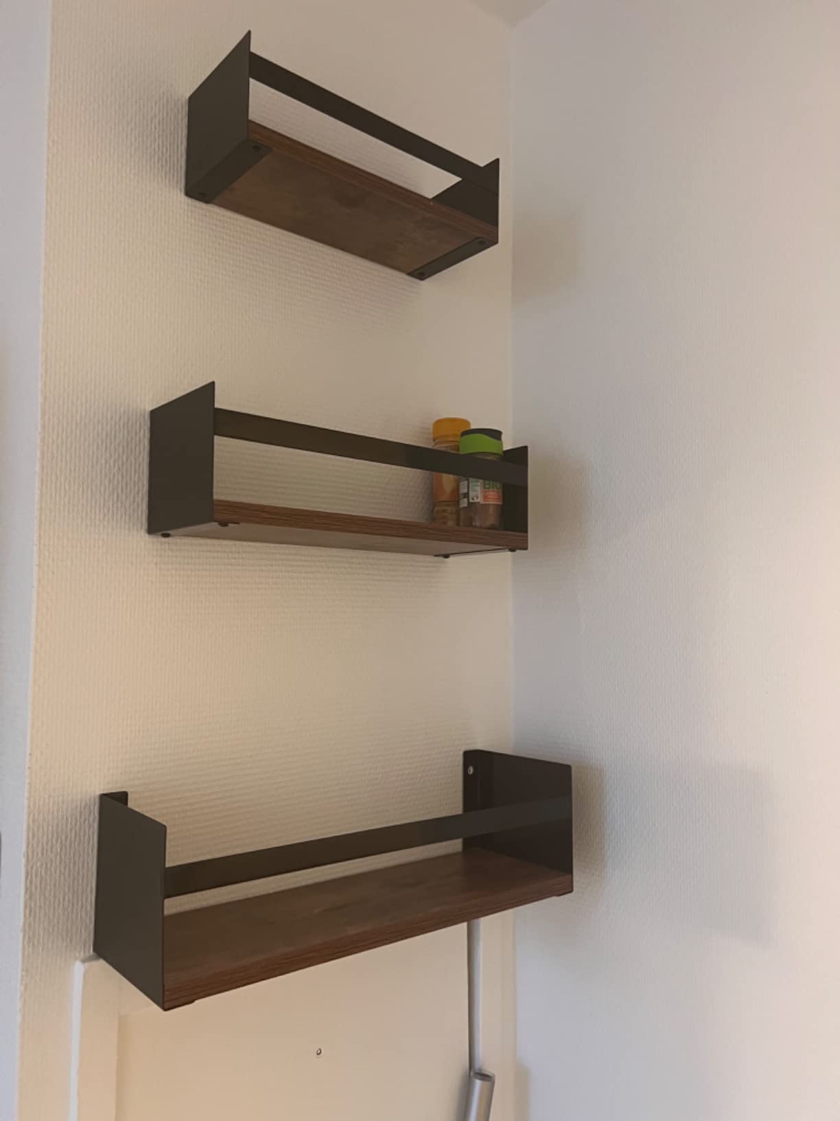 EYMPEU étagère murale flottante bois lot de 3 noir à rebord