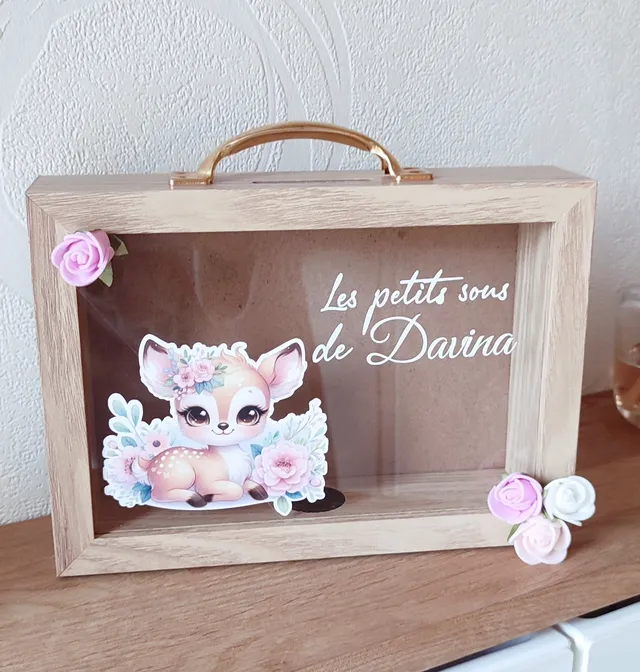 Creat’Angel tirelire bois vitrée enfant 21 cm