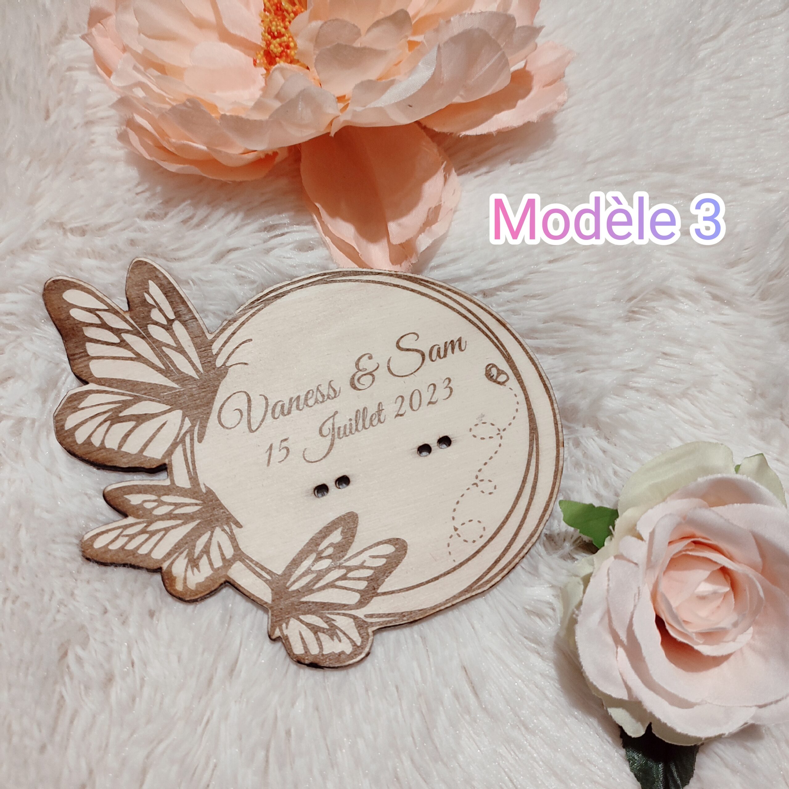 Creat’Angel porte-alliances bois 13,5 cm gravé