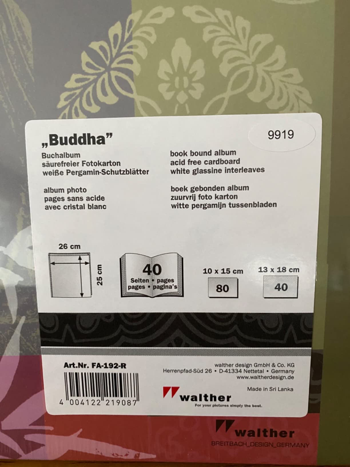 walther design Buddha FA-192-D album photo gris 26x25