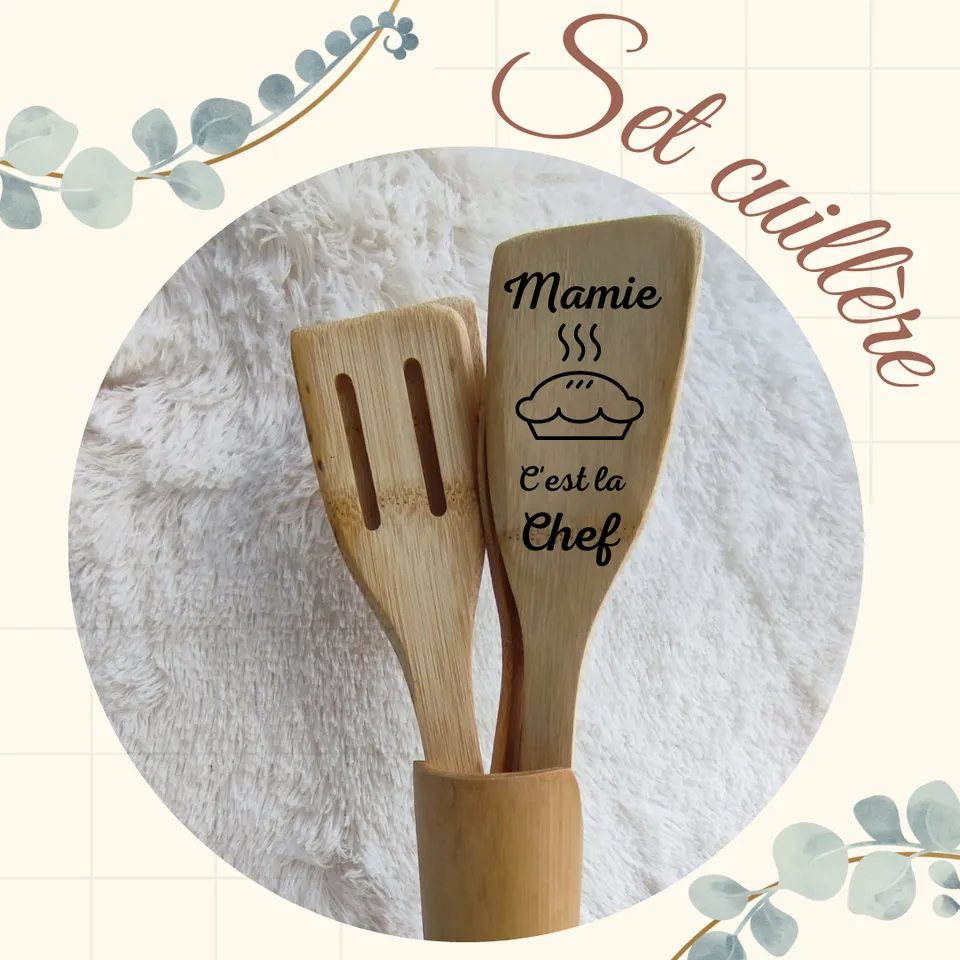 Creat’Angel set 5 cuillères bambou boîte gravé