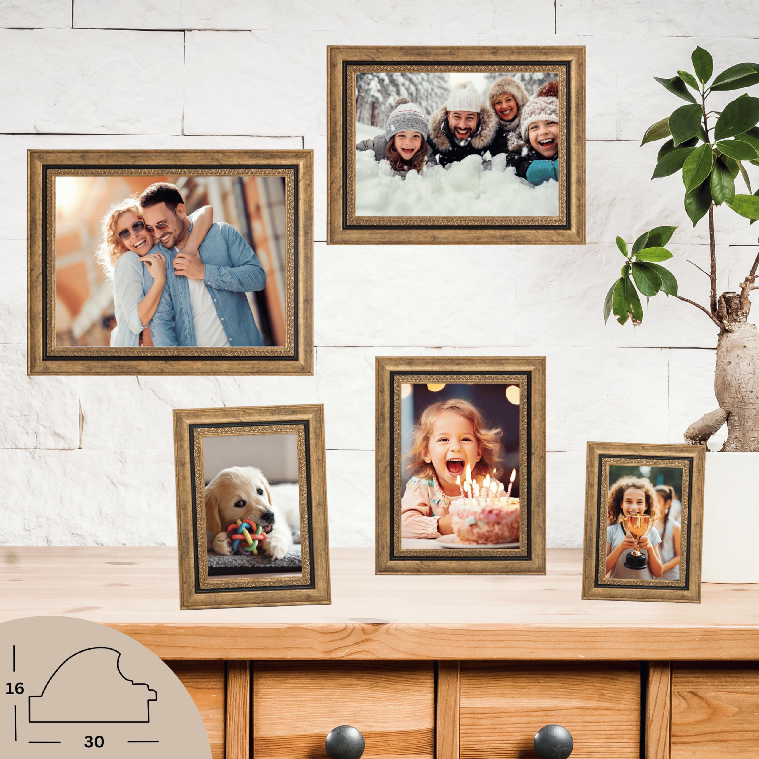 Victor Boho cadre photo or 10x15 cm effet bois