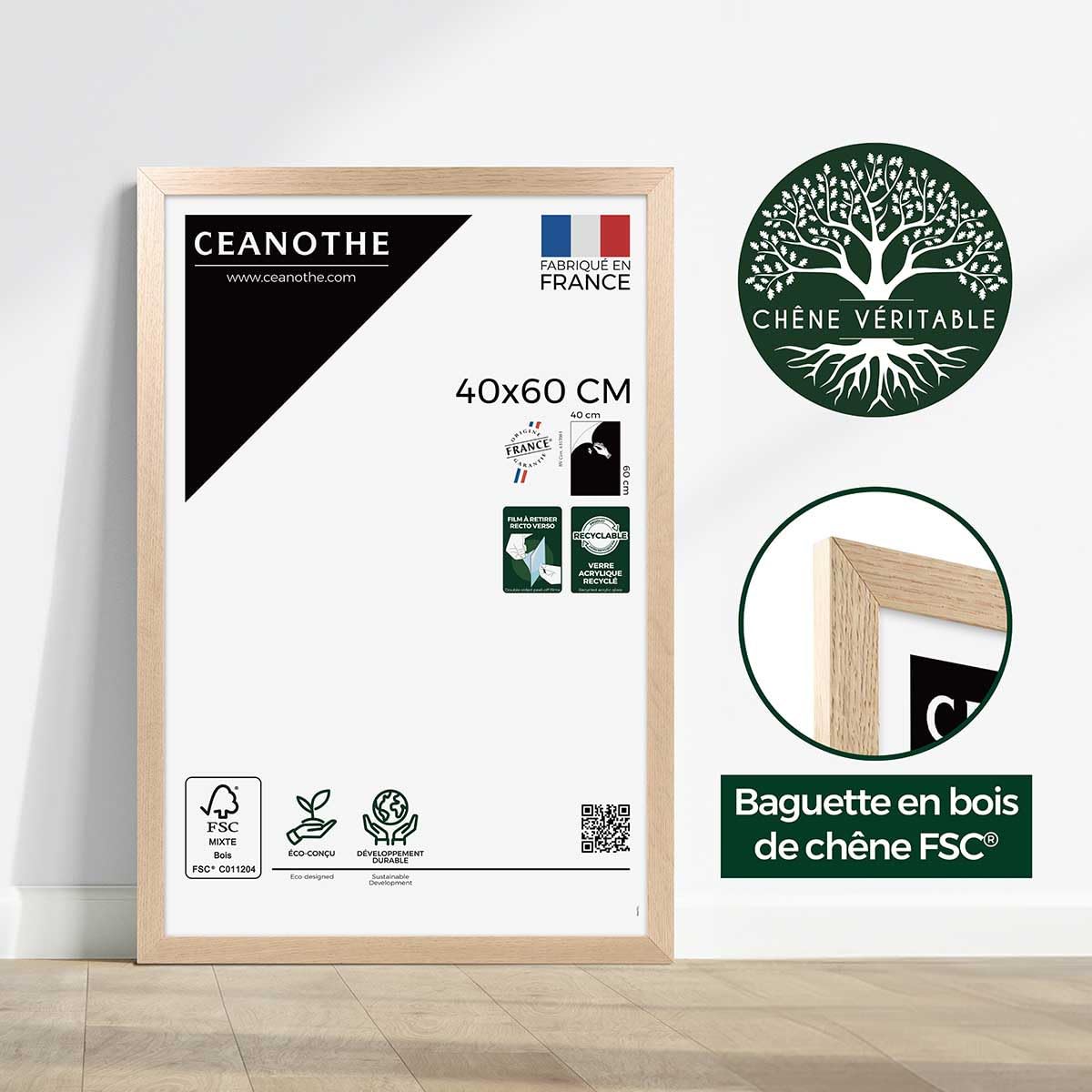 Ceanothe Tara cadre photo chêne 40x60 cm brut