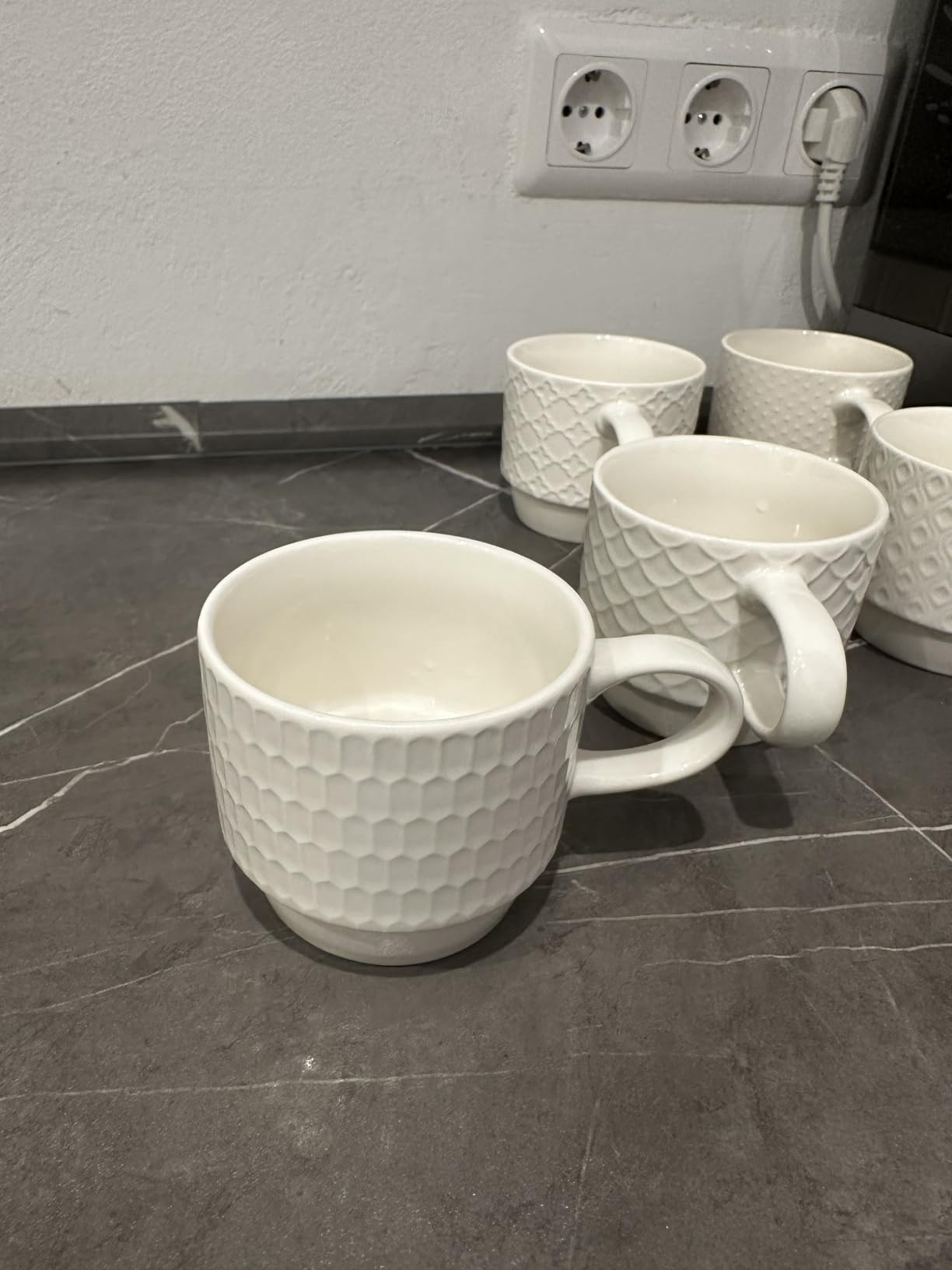 EYMPEU lot 6 mugs café céramique blanc 300 ml texturé