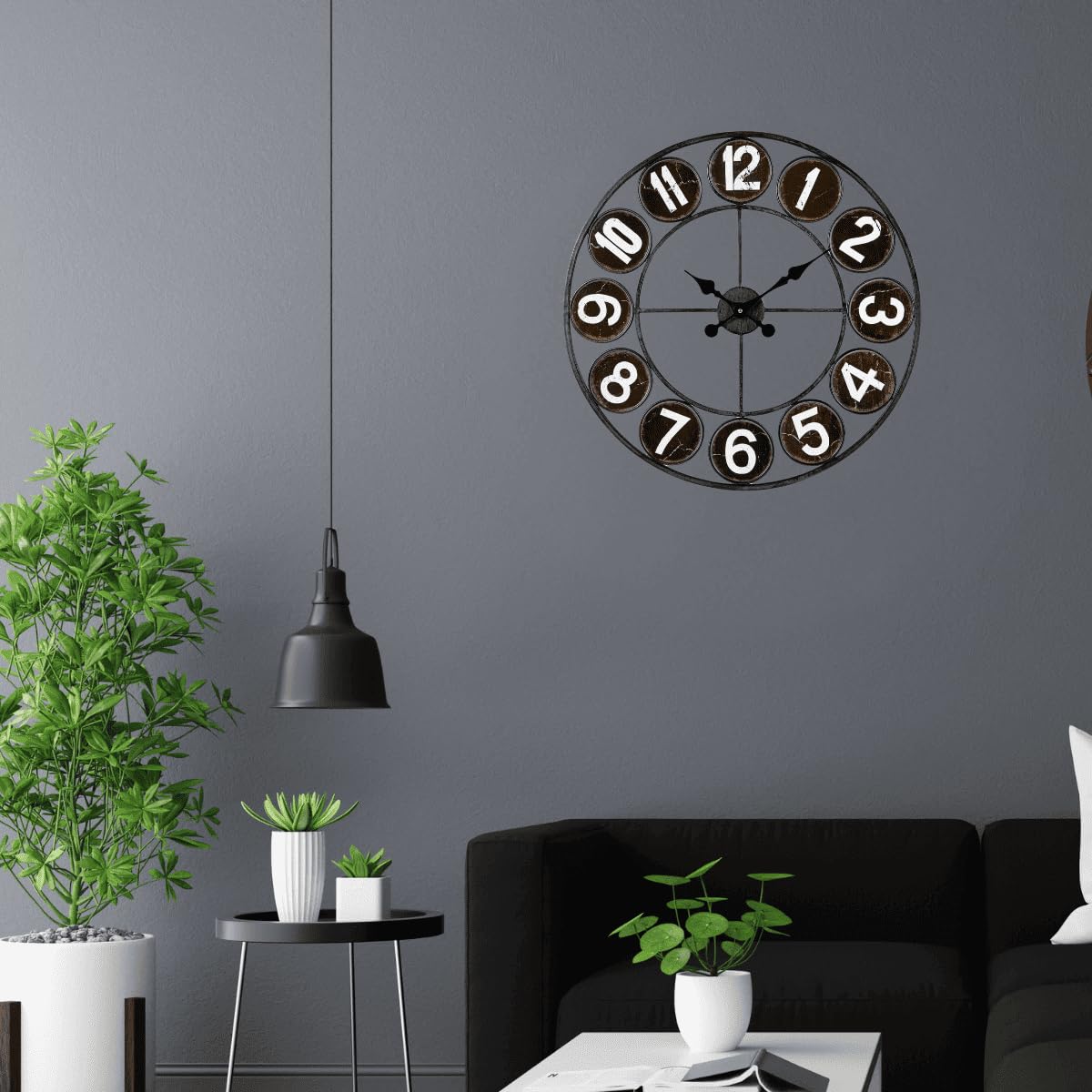 Ceanothe Loft horloge murale noir 60 cm silencieuse