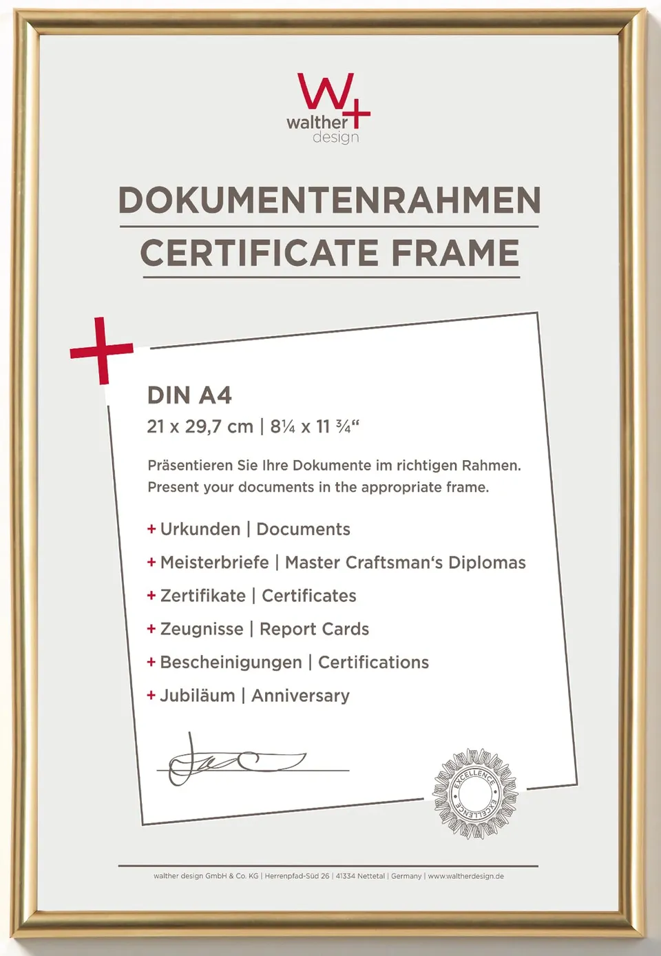 Walther Galeria KG130H cadre photo plastique or A4 21x29,7 cm