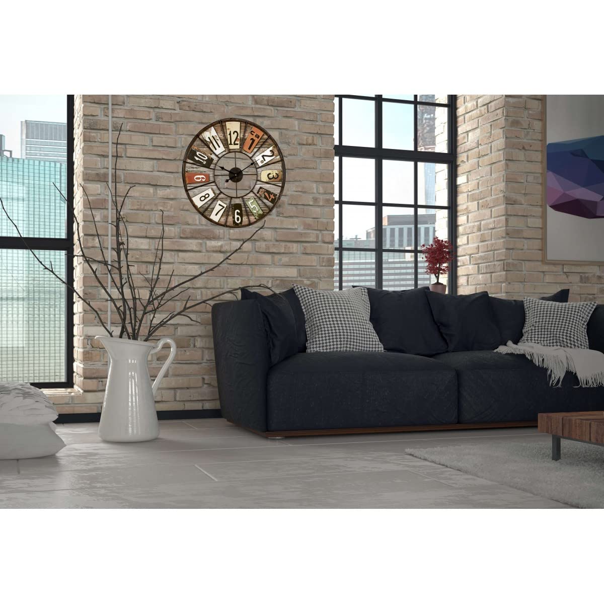 Ceanothe Emotion horloge murale 60 cm métal noir silencieuse