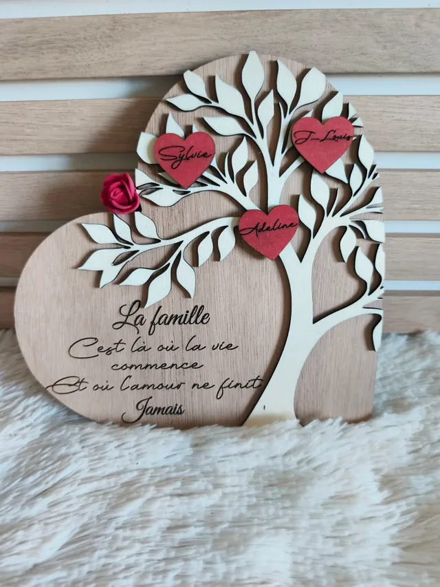 Creat’Angel Arbre de vie cœur déco bois 30 cm 10 prénoms