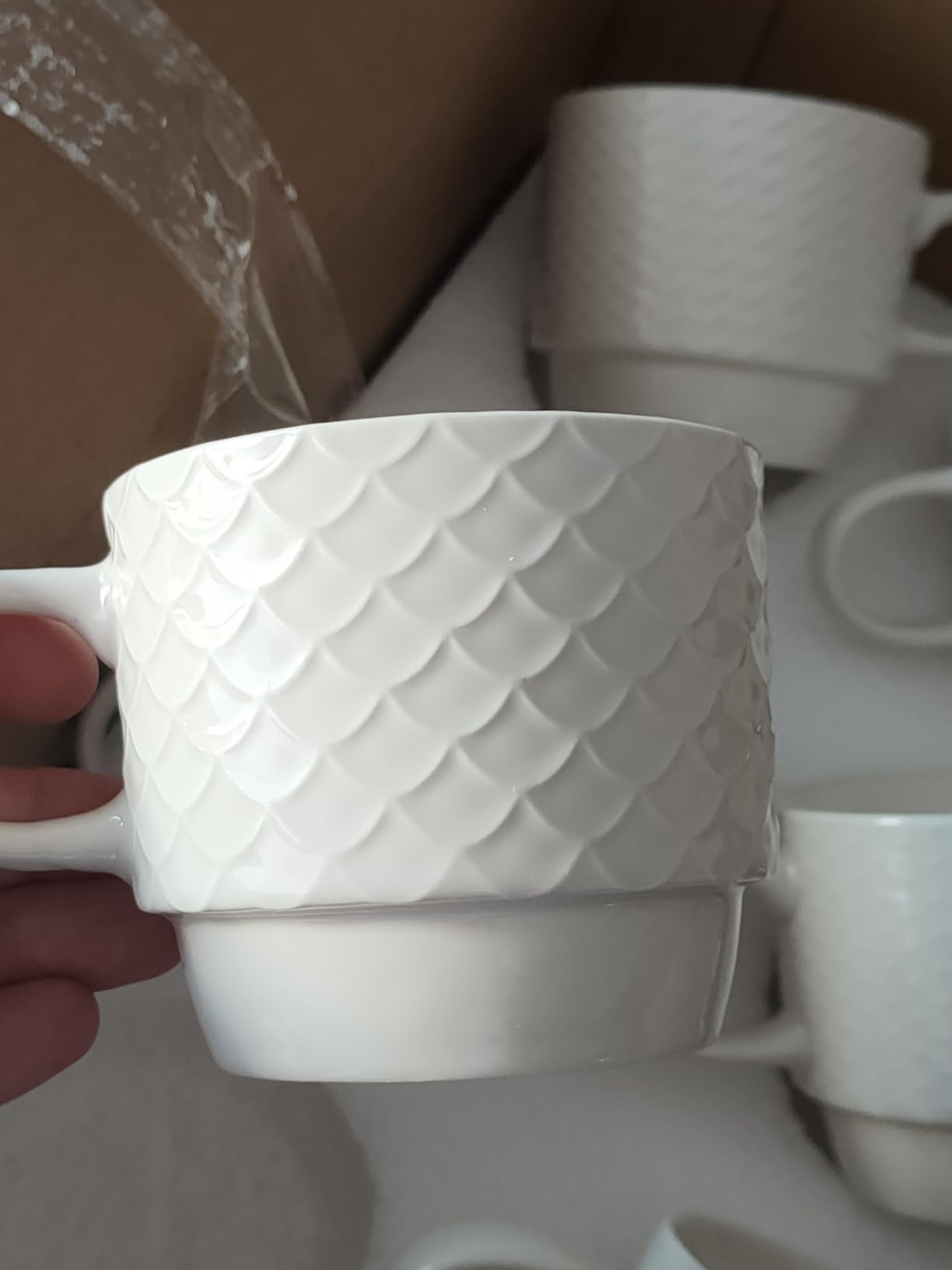 EYMPEU lot 6 mugs café céramique blanc 300 ml texturé
