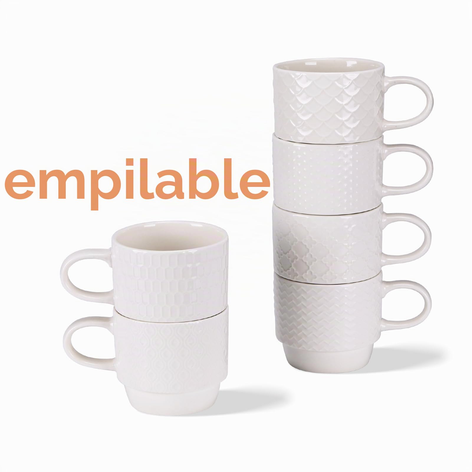 EYMPEU lot 6 mugs café céramique blanc 300 ml texturé