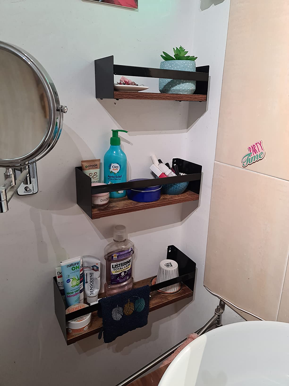 EYMPEU étagère murale flottante bois lot de 3 noir à rebord
