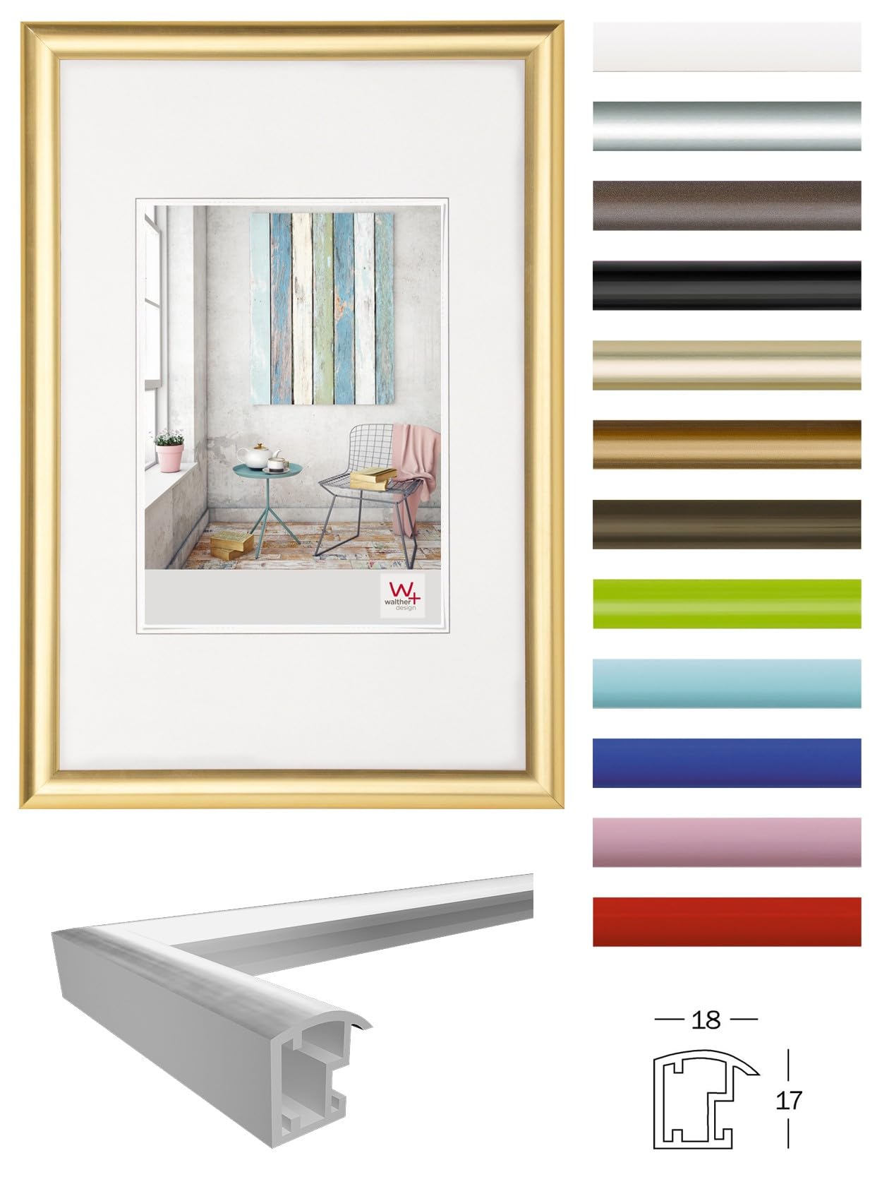 walther design Trendstyle KP520D cadre photo 15x20 cm acier mat
