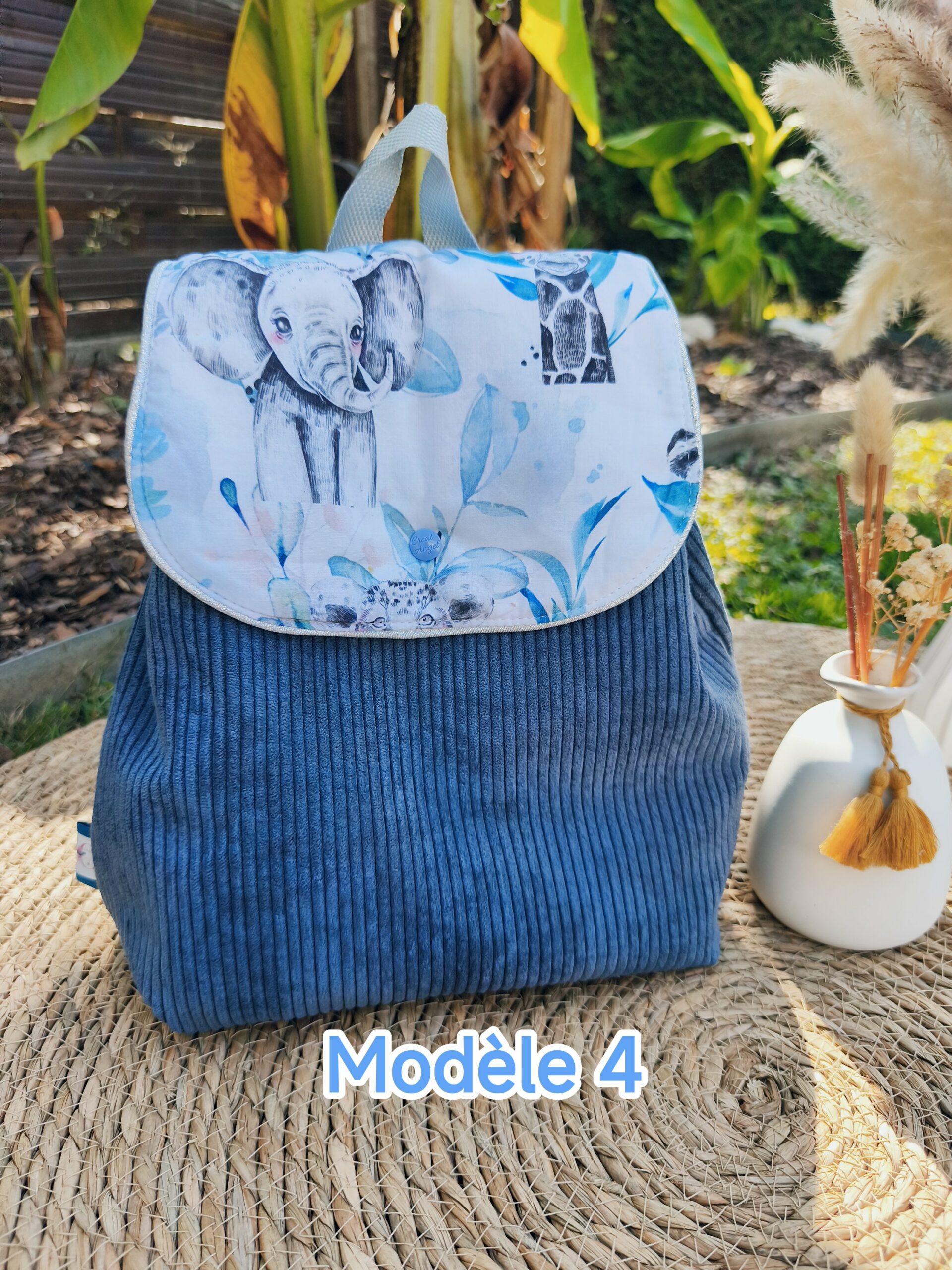 Creat’Angel Sac à dos velours côtelé personnalisé 29x30 cm