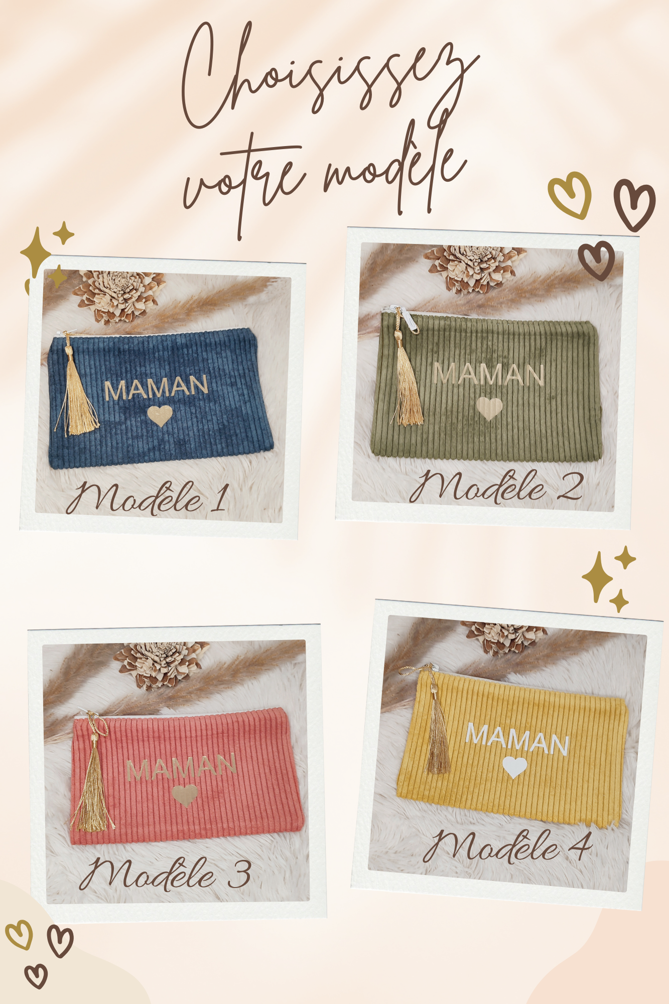 Creat’Angel Pochette Maman Trousse Velours Côtelé Unique