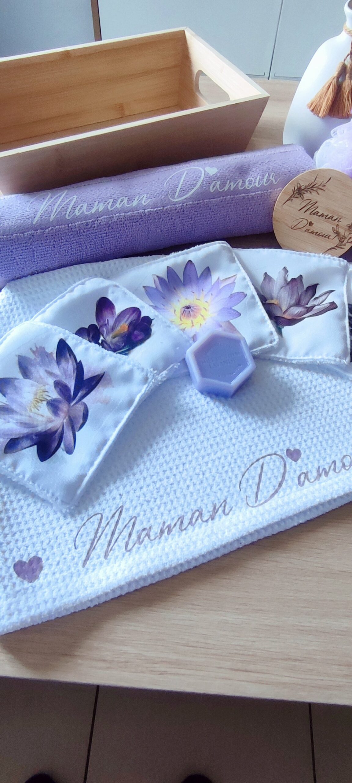 Creat’Angel corbeille soins beauté violette coffret cadeau