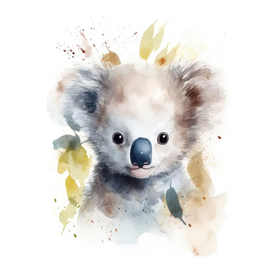 Ceanothe Koala aquarelle tableau toile 30x45 cm enfant