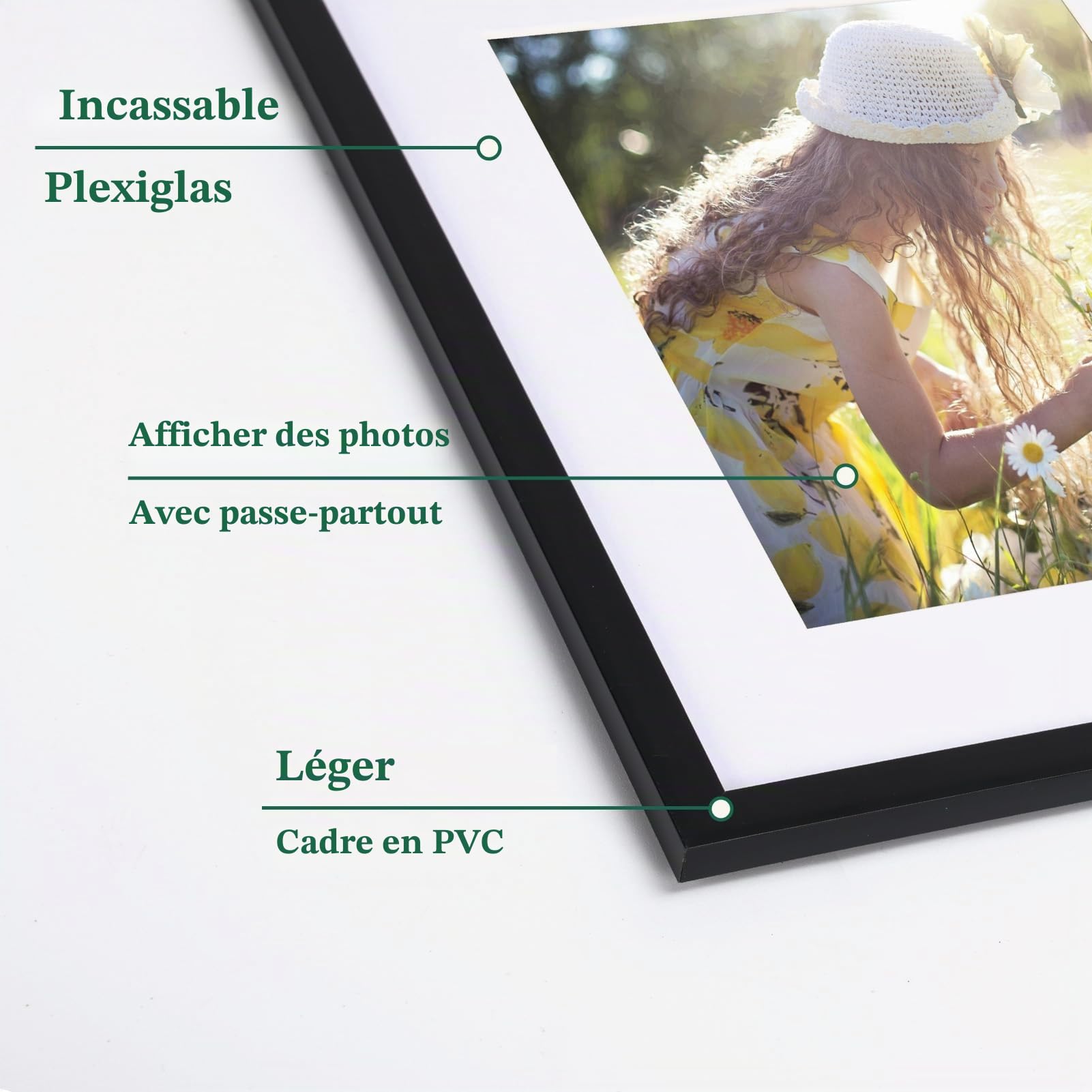 EYMPEU cadre photo noir 15x20 cm PVC passe-partout double format