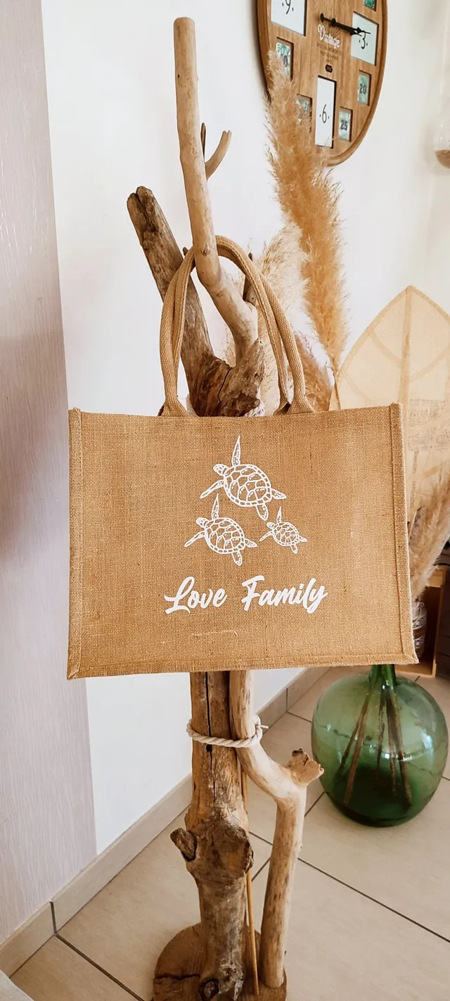 Creat’Angel Tortue sac jute naturel 42 cm floqué