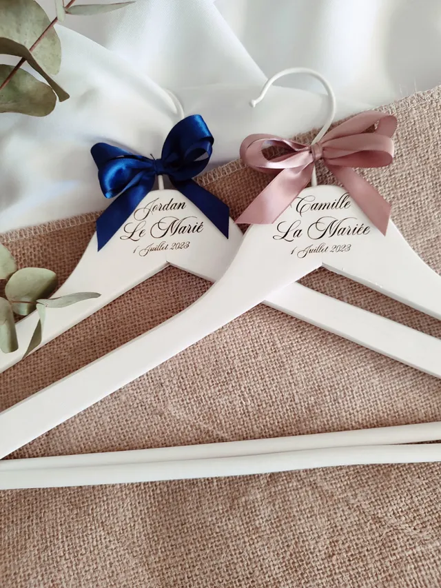 Creat'Angel Duo Cintres Personnalisés cintre bois lot 2 mariage