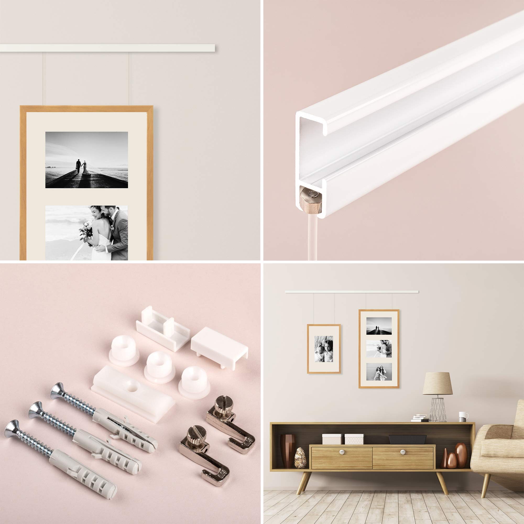 walther design rail tableau blanc 1 m aluminium avec crochets