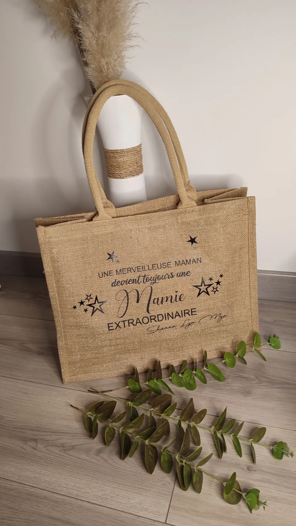 Creat’Angel Sac jute Mamie cabas 42x33x19 cm personnalisé