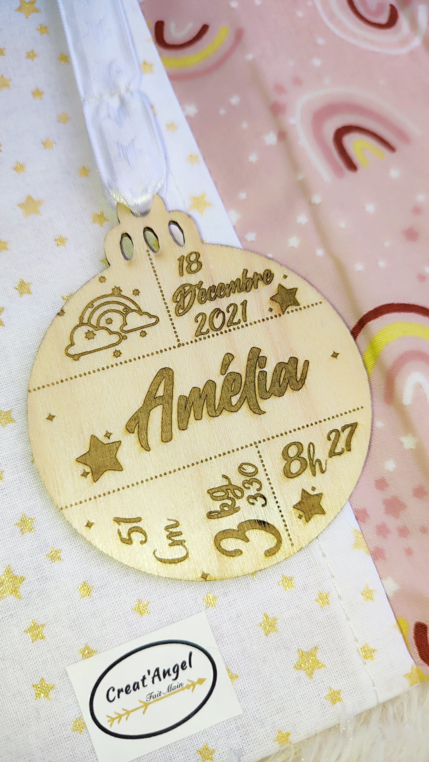 Creat’Angel Naissance boule Noël bois 7 cm