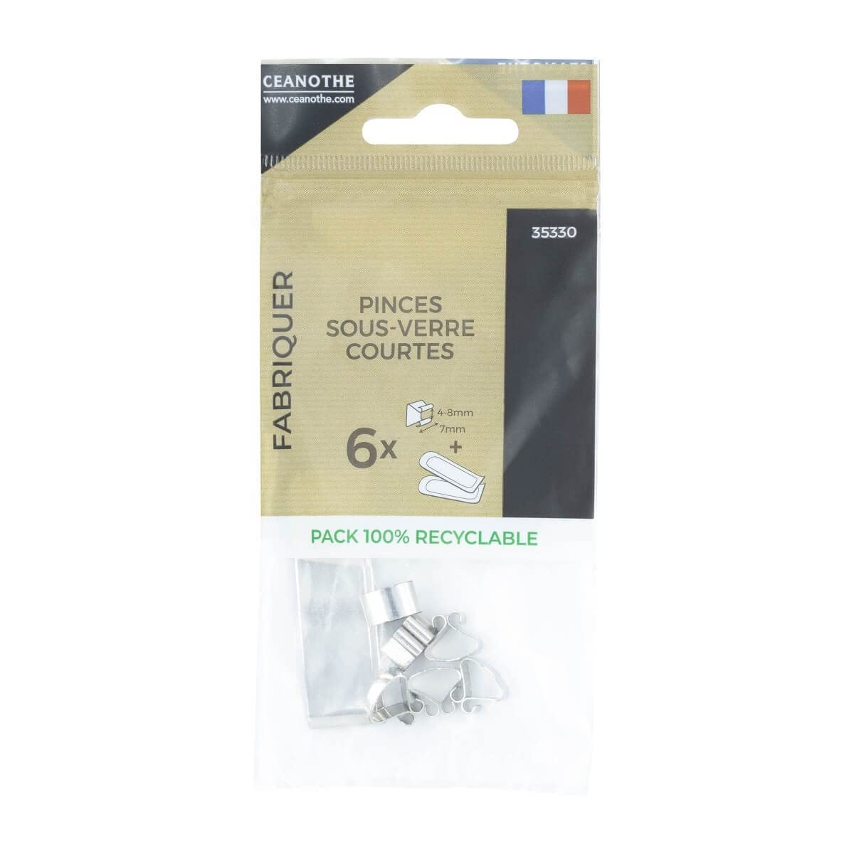 Ceanothe pinces sous-verre acier 7 mm lot de 6