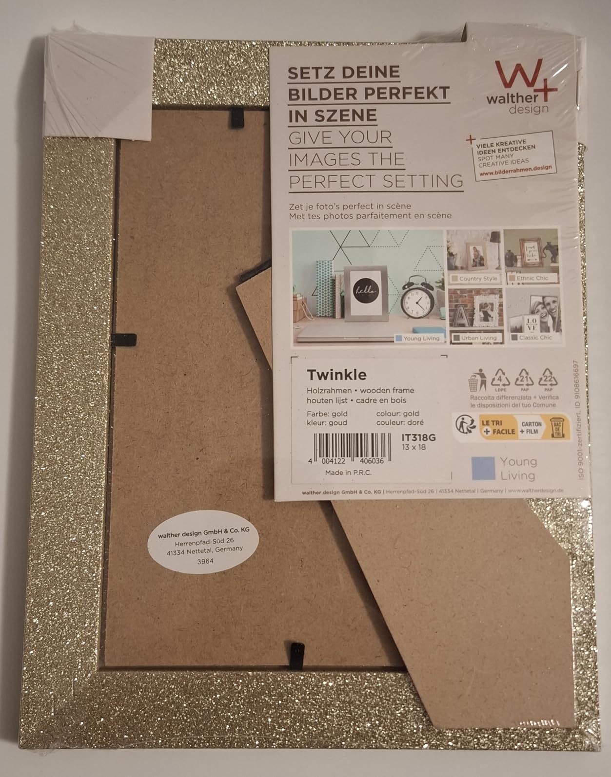 walther design Twinkle IT015S cadre photo 10x15 cm argenté scintillant
