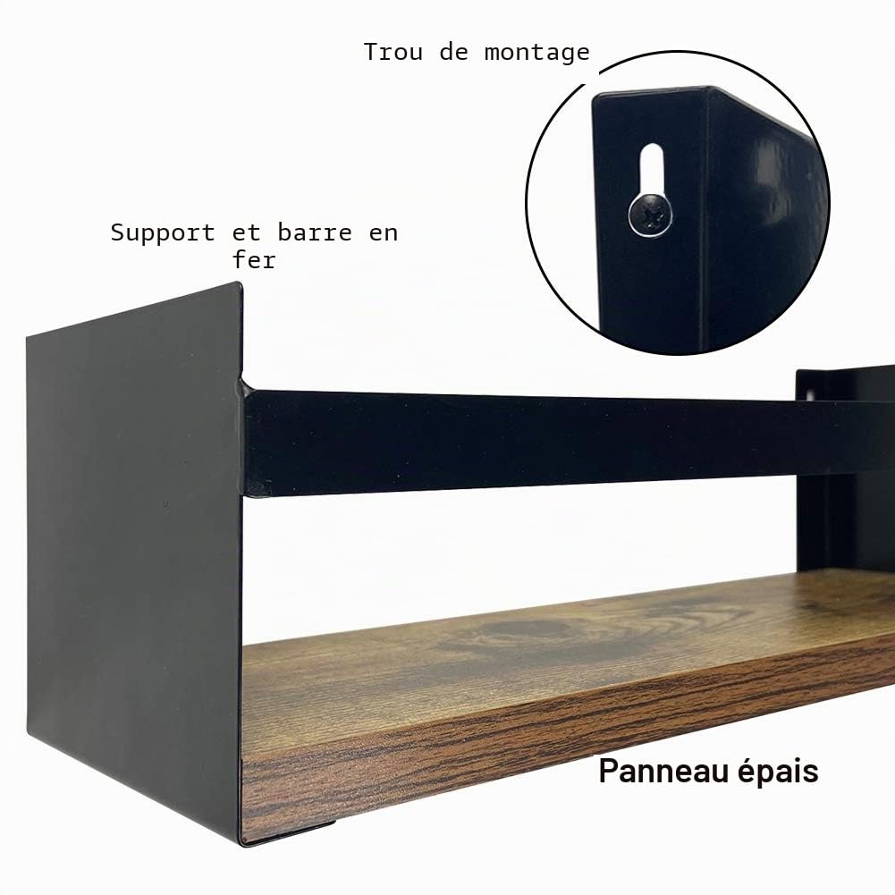 EYMPEU étagère murale flottante bois lot de 3 noir à rebord