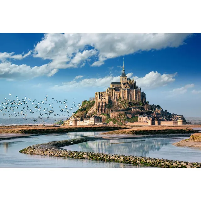 Ceanothe Mont-Saint-Michel marée basse tableau verre 65x97 cm