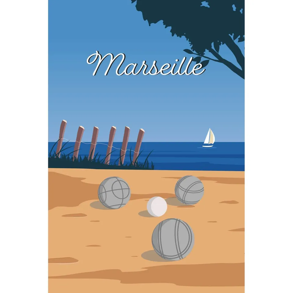 Ceanothe Pétanque Marseille tableau sur toile 65x97 cm XXL