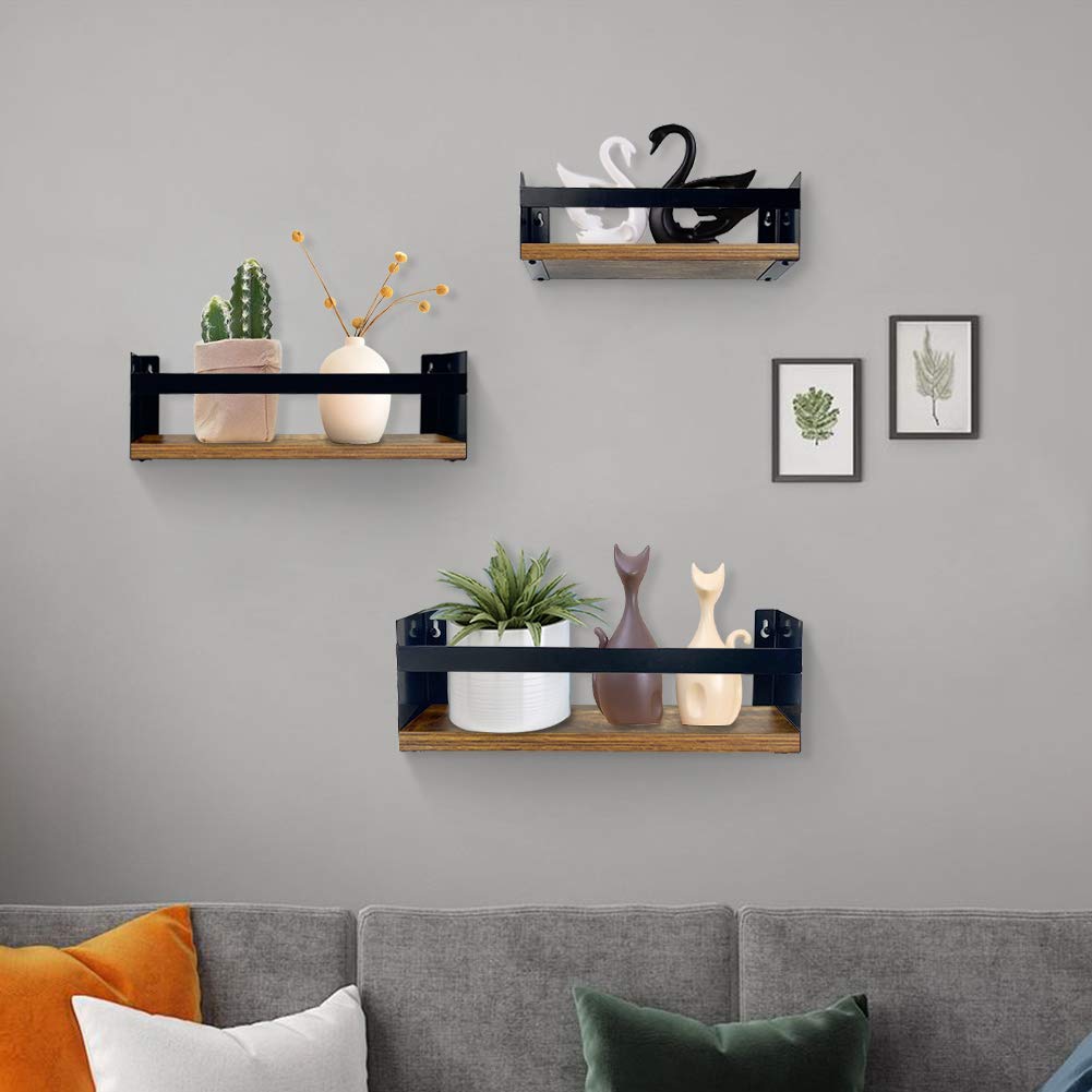 EYMPEU étagère murale flottante bois lot de 3 noir à rebord