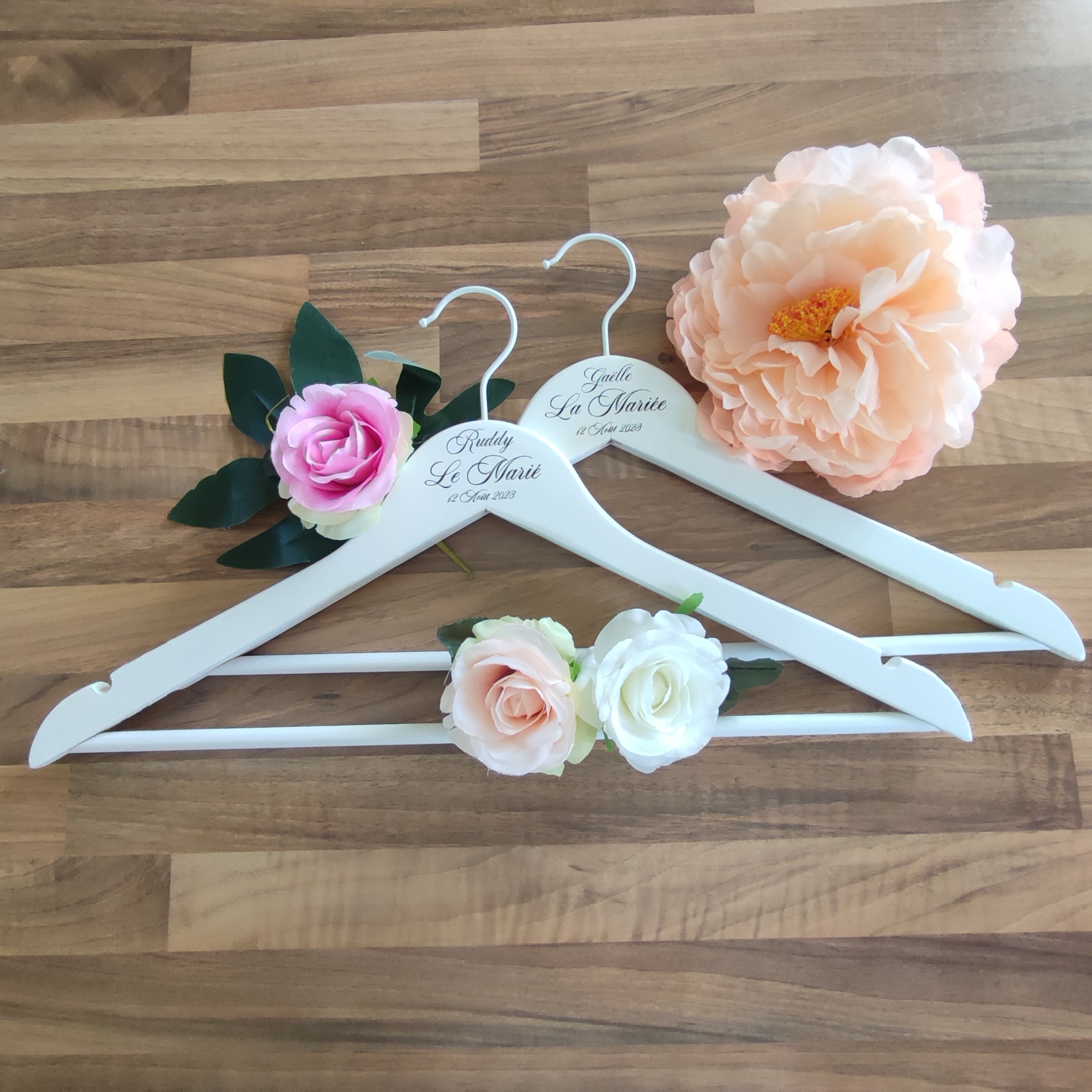 Creat'Angel Duo Cintres Personnalisés cintre bois lot 2 mariage