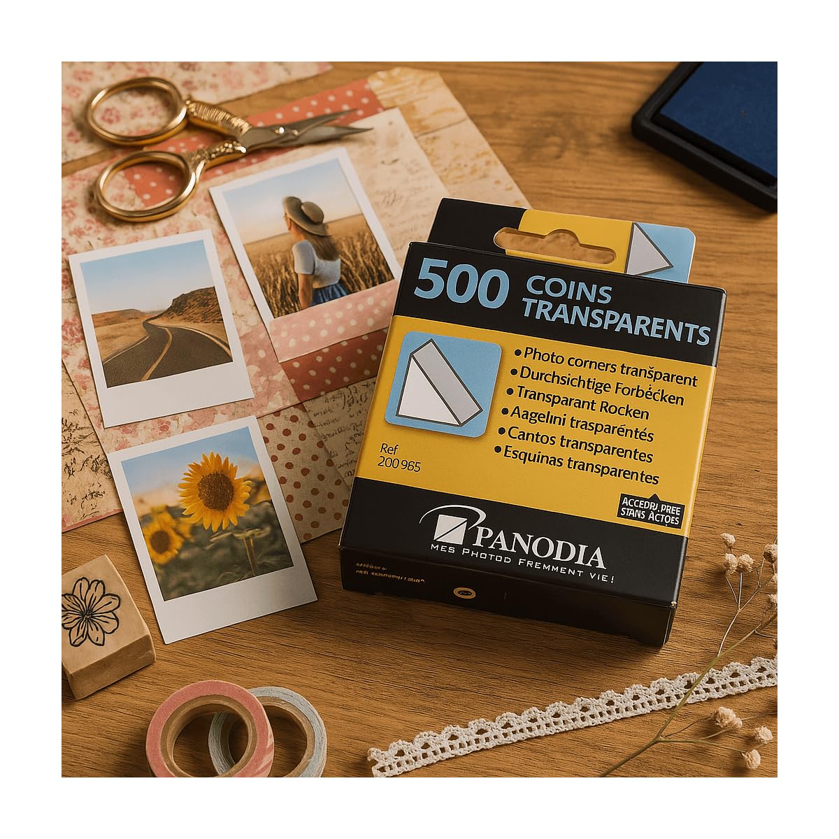 Panodia coins photos adhésifs transparents boîte 500