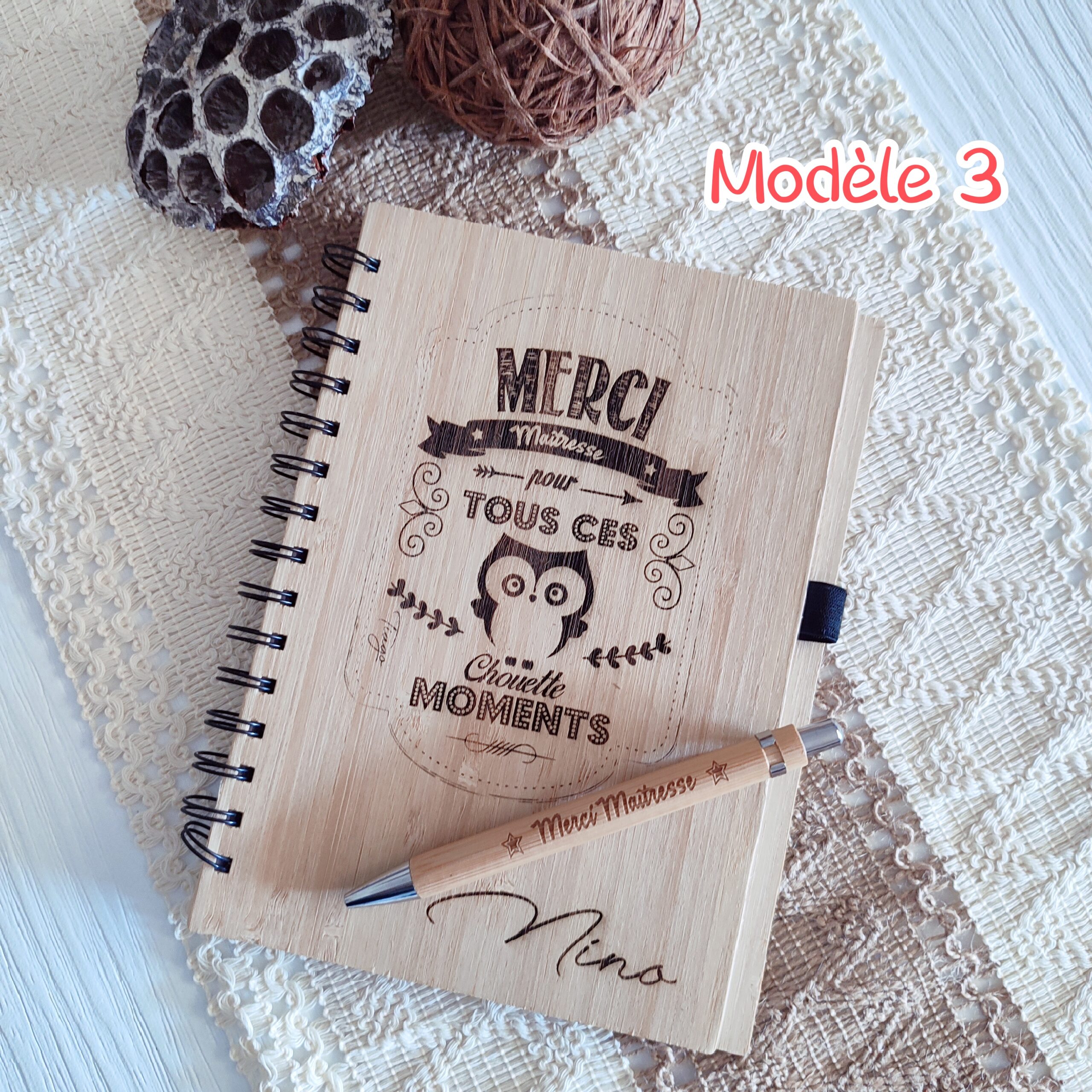 Creat'Angel Carnet Bambou Stylo Papier Recyclé Gravé 14,5cm