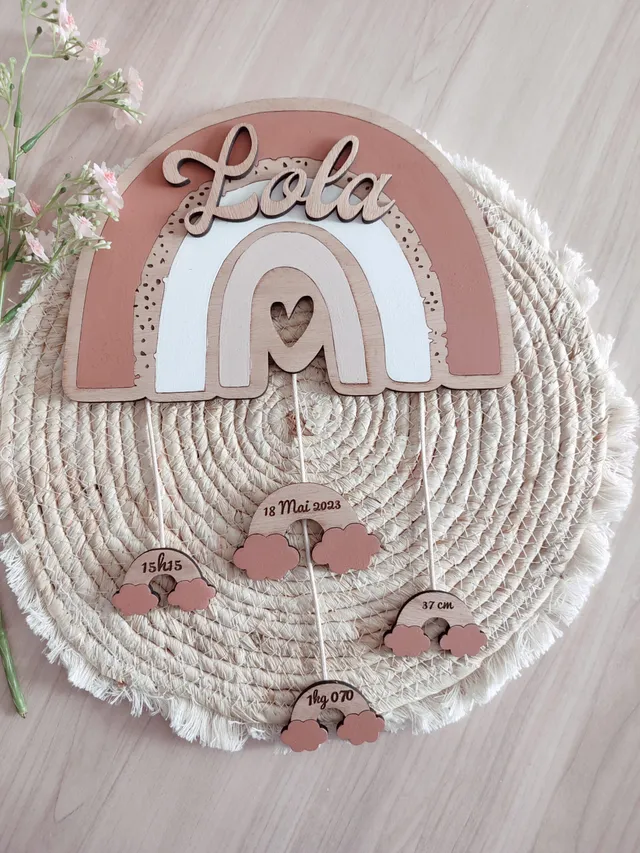 Creat’Angel arc-en-ciel suspension naissance personnalisée 26x36 cm