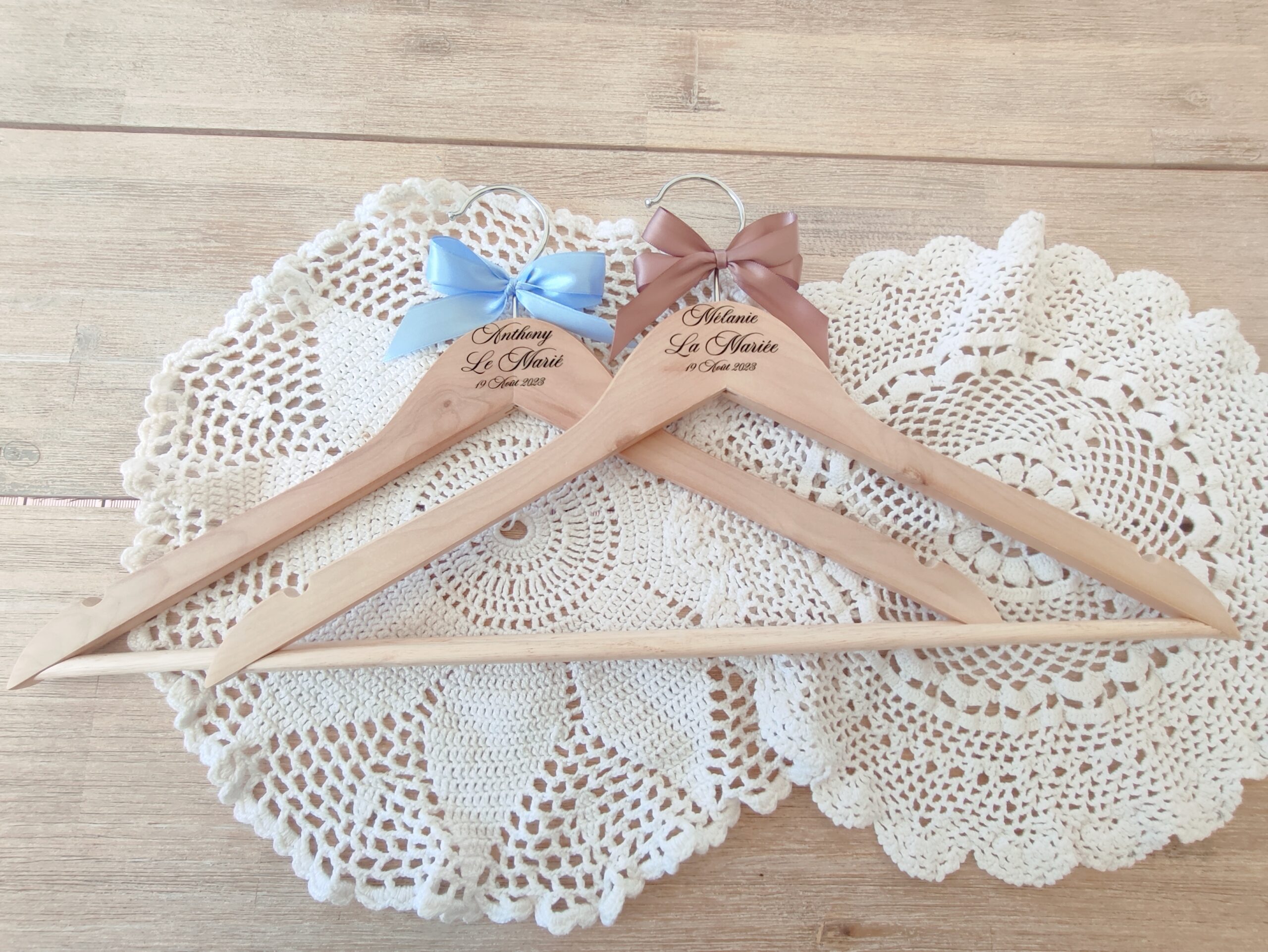 Creat'Angel Duo Cintres Personnalisés cintre bois lot 2 mariage