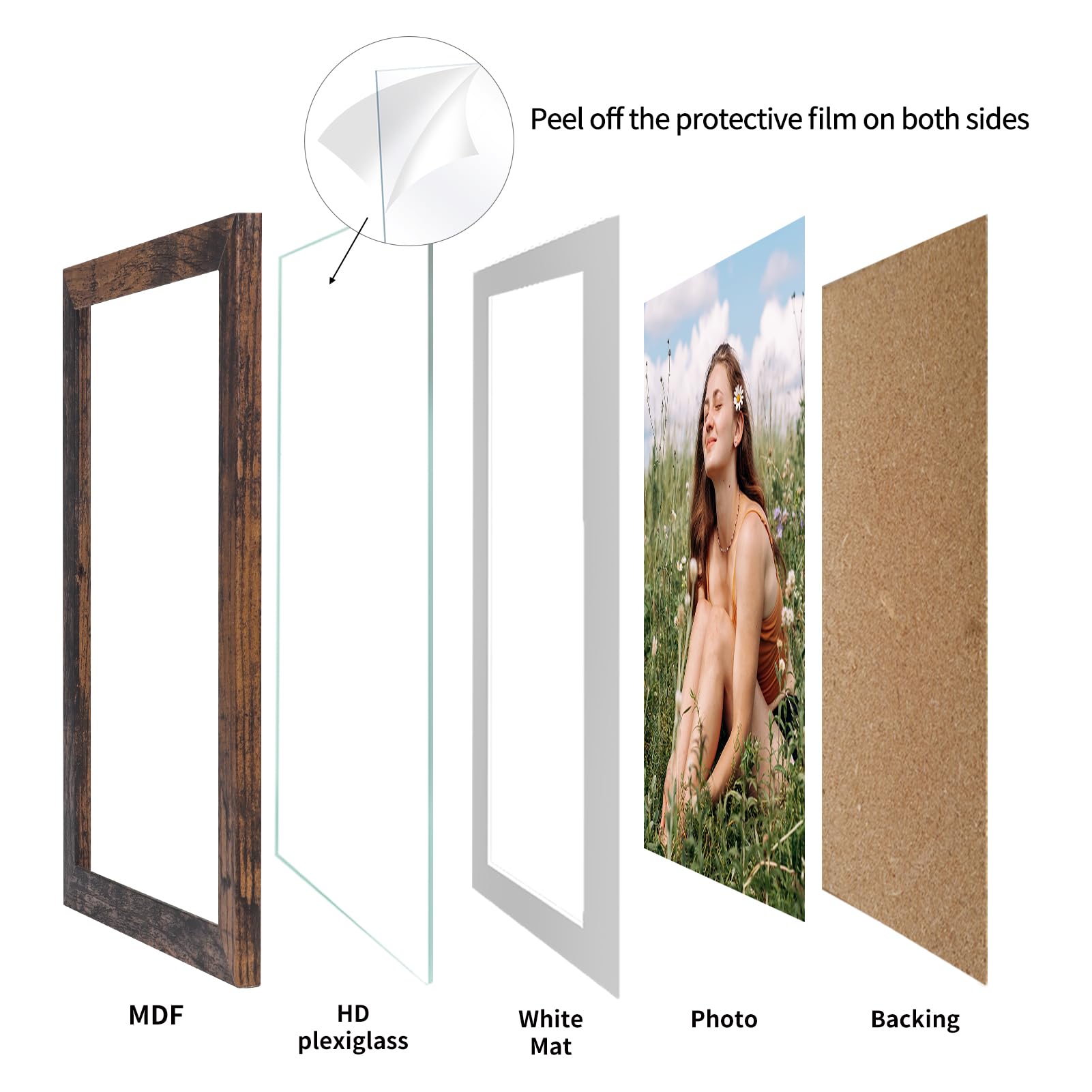EYMPEU lot 15 cadres photo MDF marron 15,2x20,3 cm passe-partout