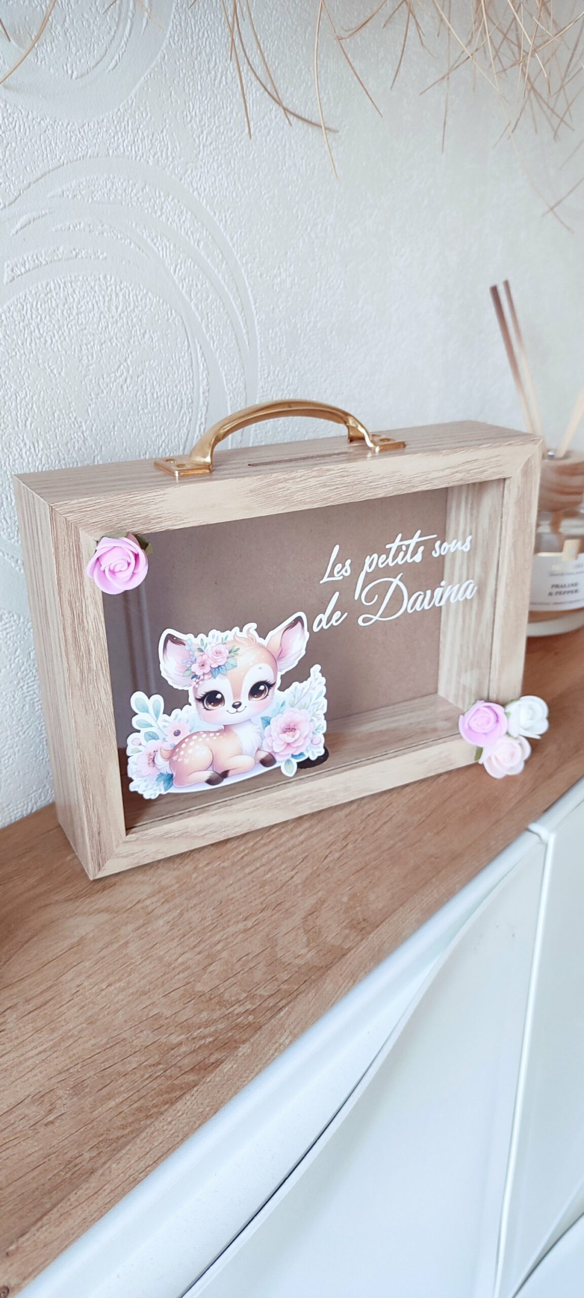 Creat’Angel tirelire bois vitrée enfant 21 cm