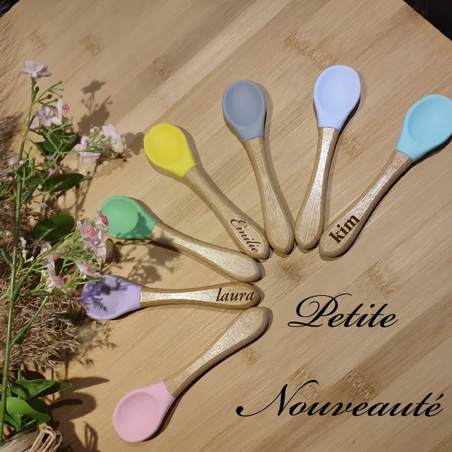 Creat'Angel cuillère bébé bois silicone prénom personnalisé