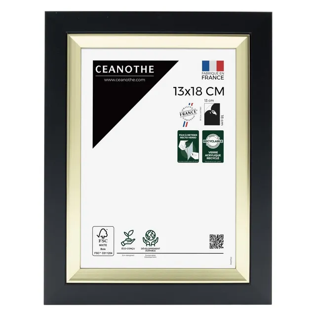 Ceanothe Actual 13x18 cm cadre photo noir et doré chic