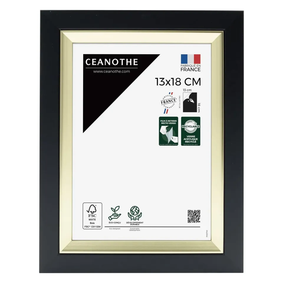 Ceanothe Actual 13x18 cm cadre photo noir et doré chic