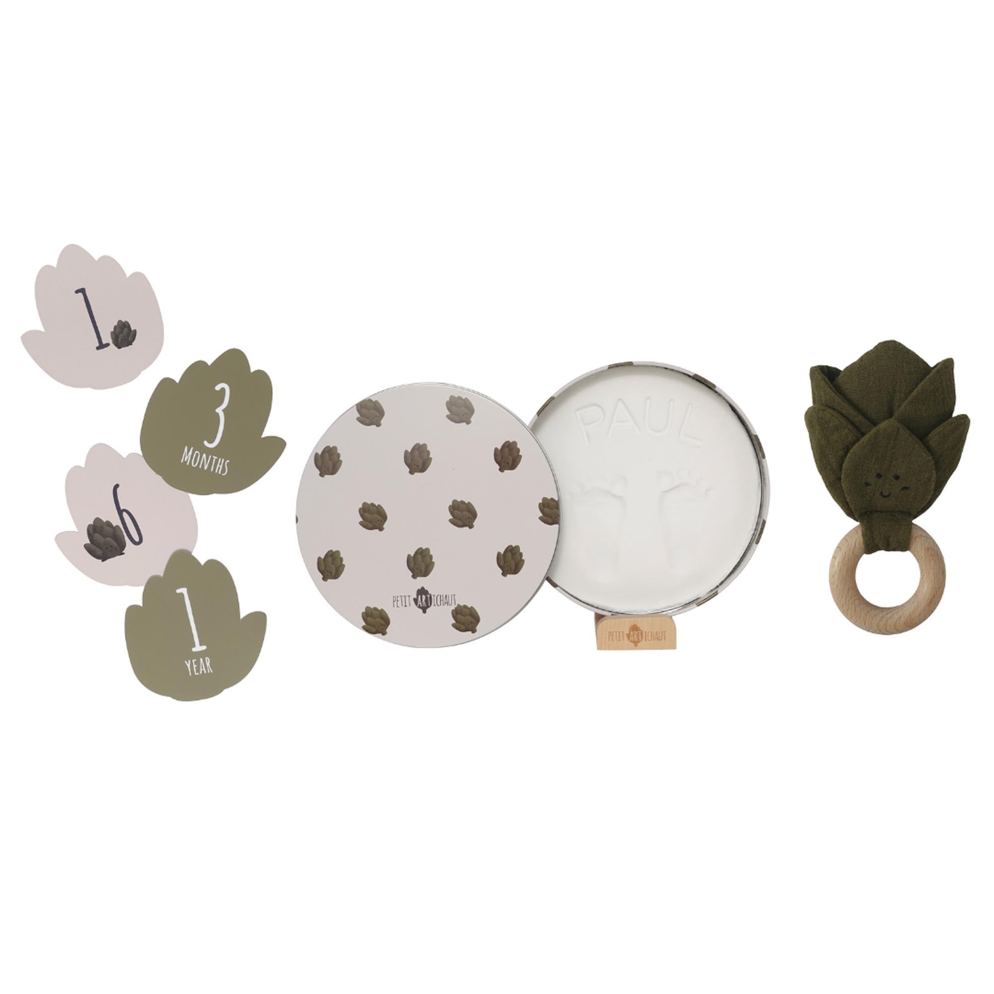 Petit Artichaut coffret naissance Baby Box hochet cartes
